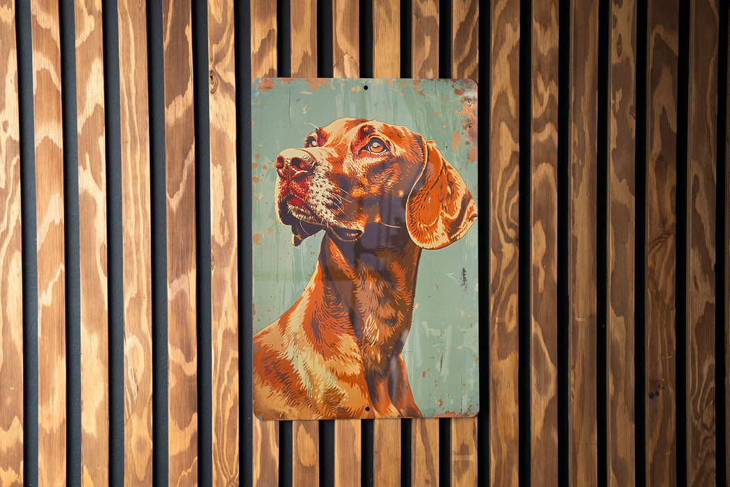 a painting of a dog on a wooden wall