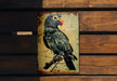 a picture of a bird on a wooden wall