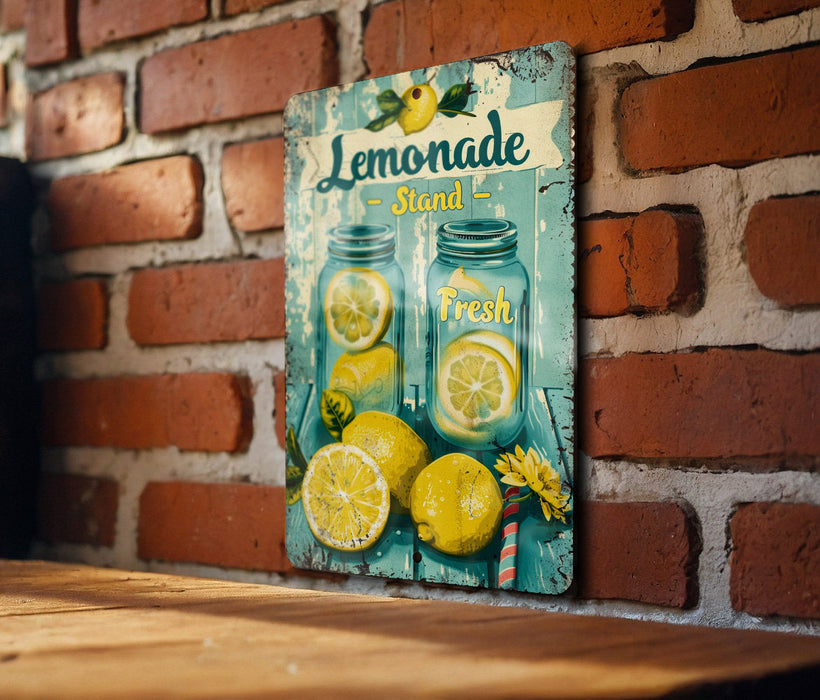 a picture of a lemonade sign on a brick wall