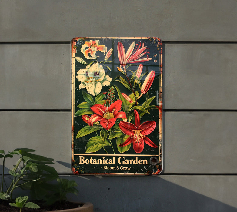 a picture of a botanical garden hanging on a wall