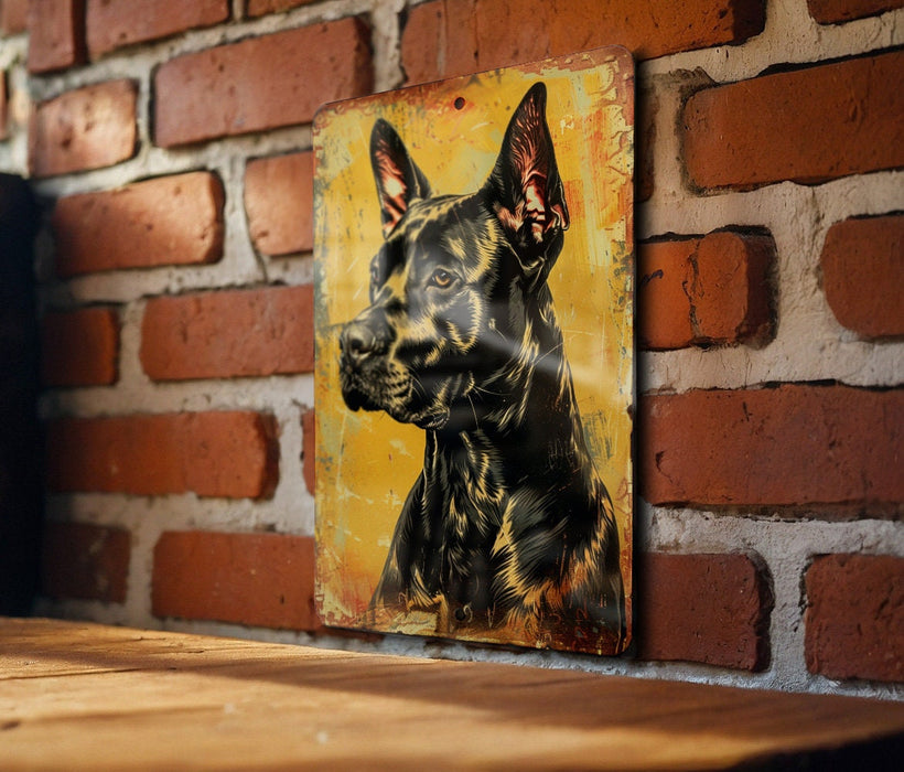 a painting of a dog on a brick wall