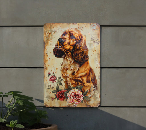 a painting of a dog on a wall next to a potted plant