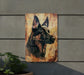 a painting of a german shepard on a wall