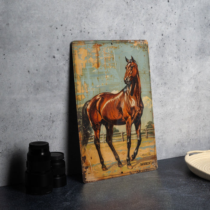 a painting of a horse on a wall next to a plate