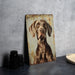 a painting of a dog is on a table