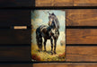 a painting of a horse on a wooden bench