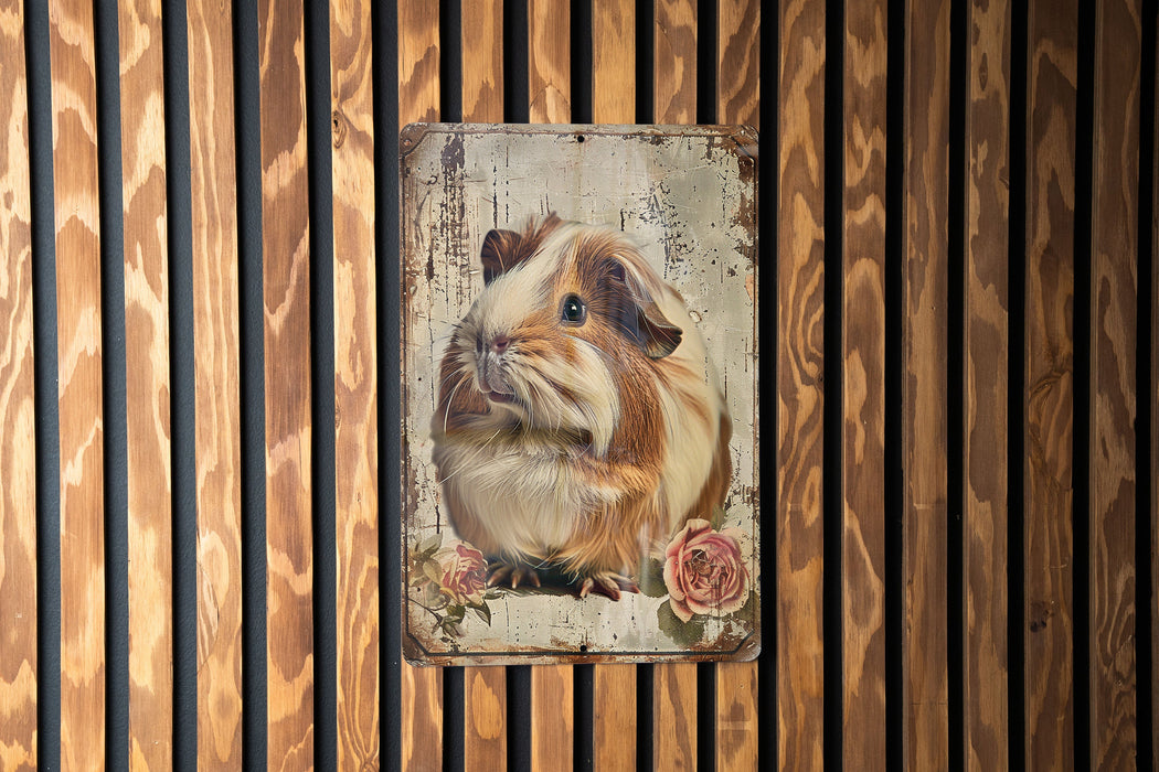 a picture of a guinea pig on a wooden wall