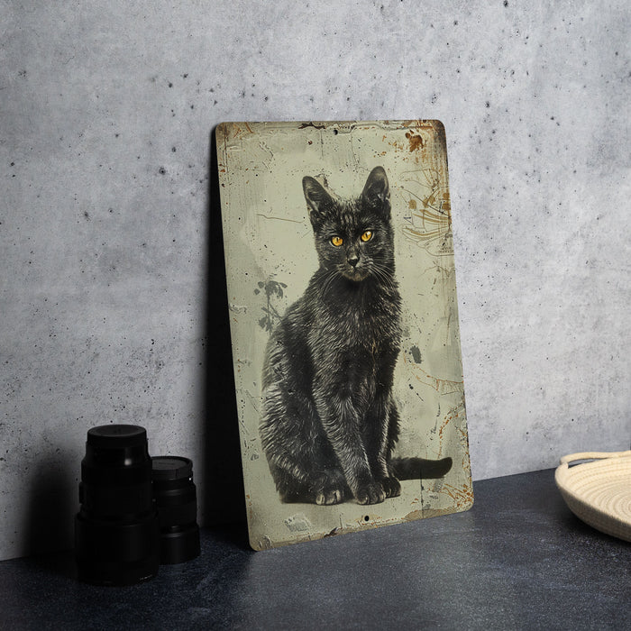 a picture of a black cat sitting on a table