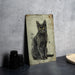 a picture of a black cat sitting on a table