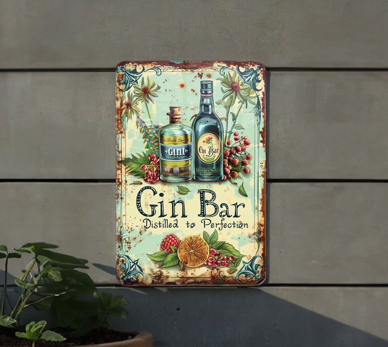 a sign on the side of a building advertising gin bar