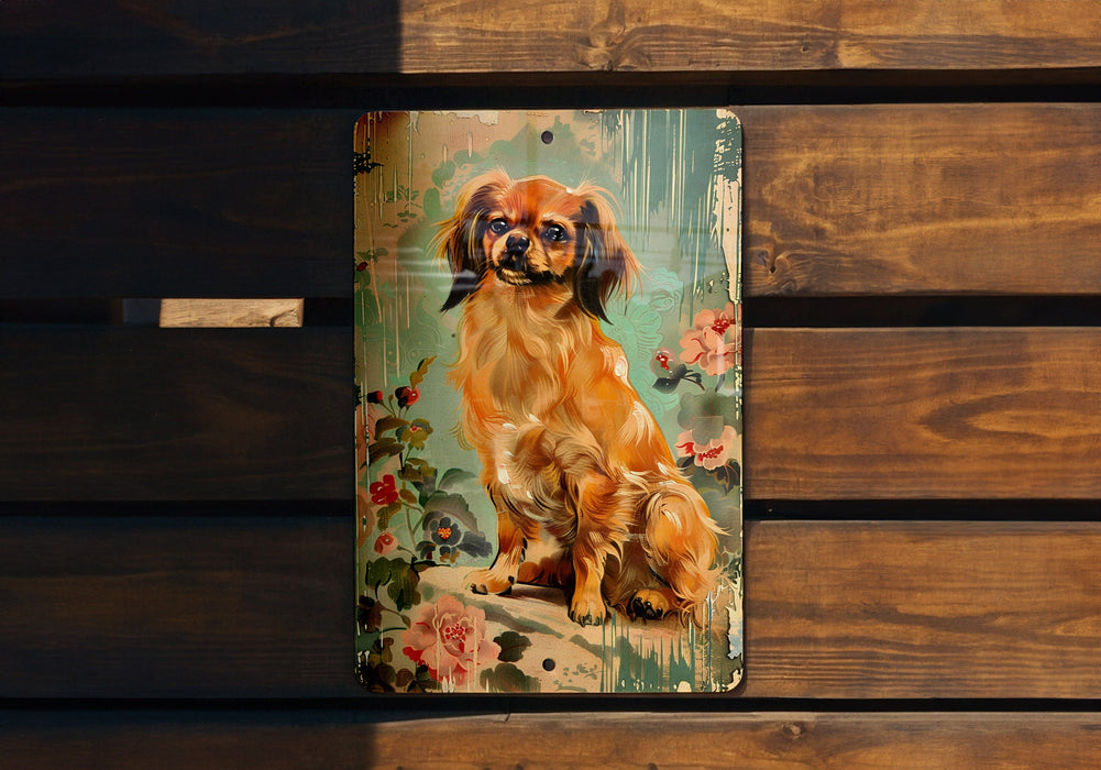 a picture of a dog sitting on a wooden bench