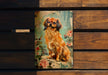 a picture of a dog sitting on a wooden bench