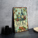 a picture of a gin bar sign on a table