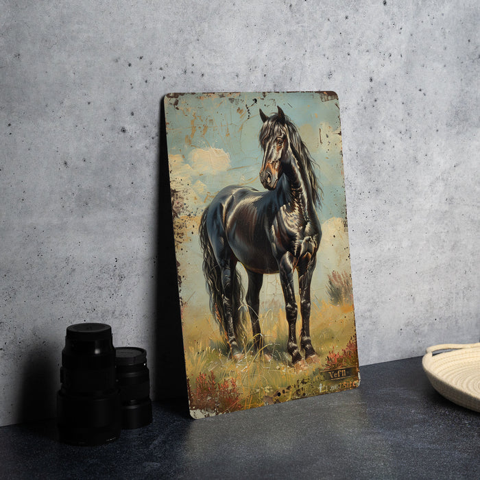 a painting of two horses on a table