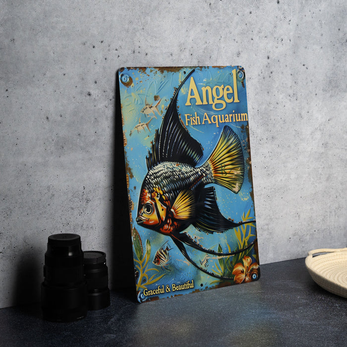 a picture of an angel fish aquarium on a table