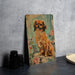 a painting of a dog sitting on a table