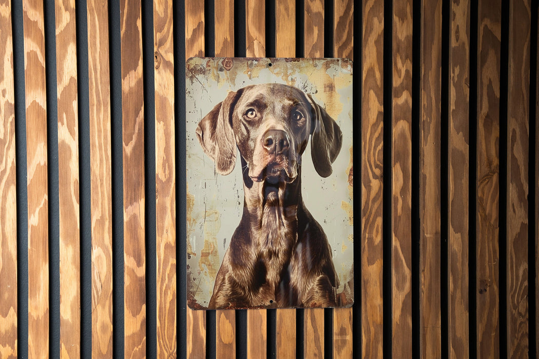 a painting of a dog on a wooden wall