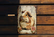 a picture of a guinea pig on a wooden wall