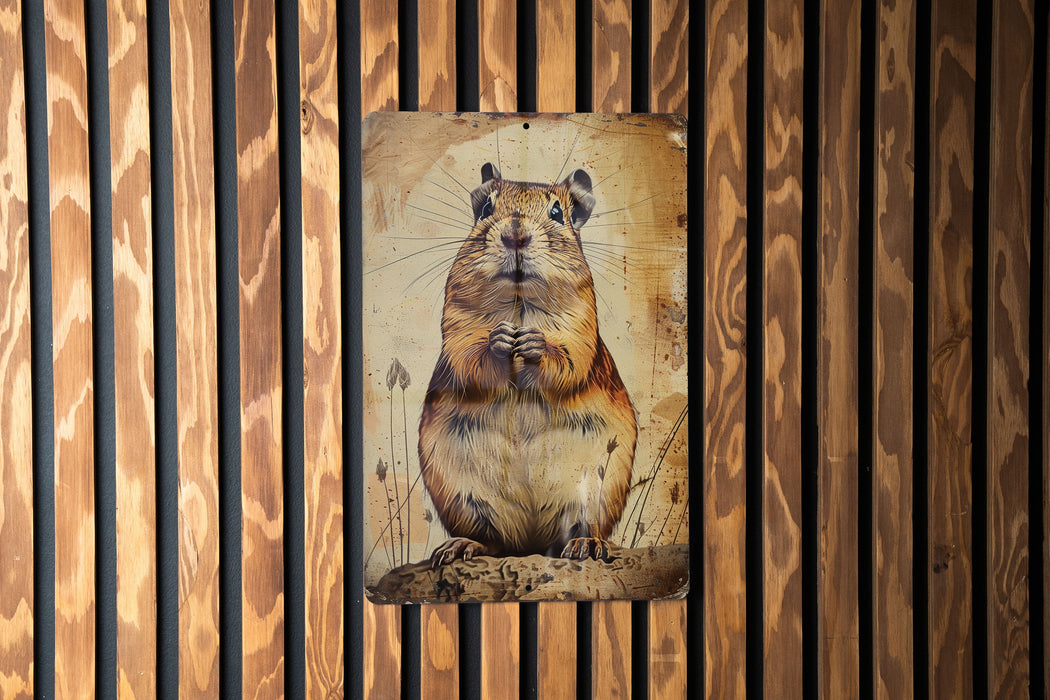 a picture of a rodent on a wooden wall