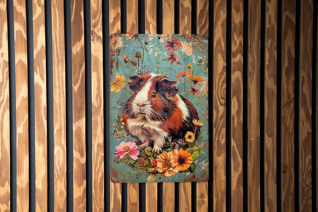 a picture of a guinea pig on a wooden wall