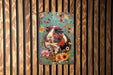 a picture of a guinea pig on a wooden wall
