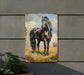 a painting of a horse on a wall next to a potted plant