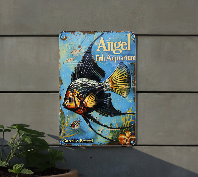 a picture of an angel fish aquarium on a wall