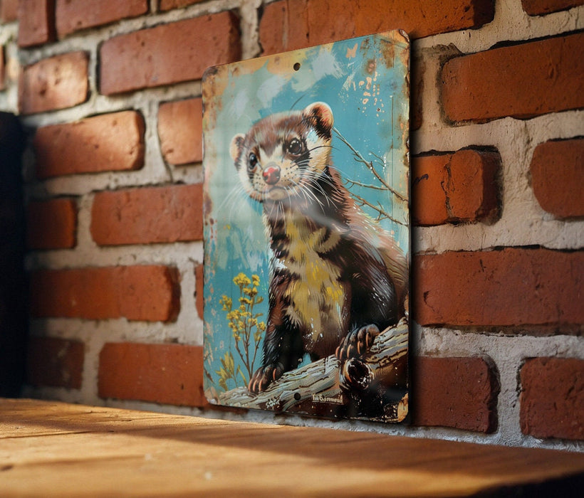 a painting of a ferret on a brick wall