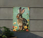 a metal sign with a picture of a rabbit on it
