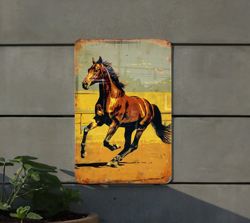 a painting of a running horse on a wall