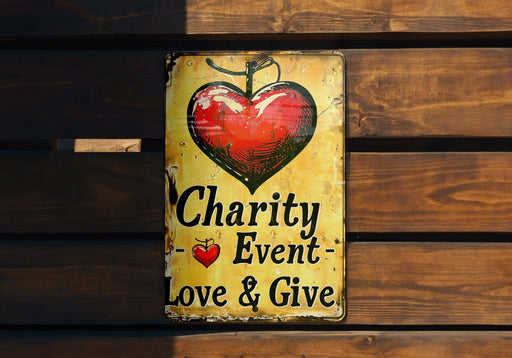 a sign that says charity event love and give