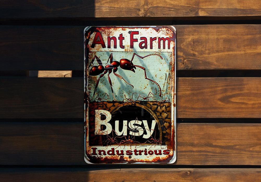 a rusted metal sign on a wooden wall