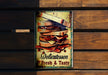 a metal sign on a wooden wall that says delitatorsen fresh and ta