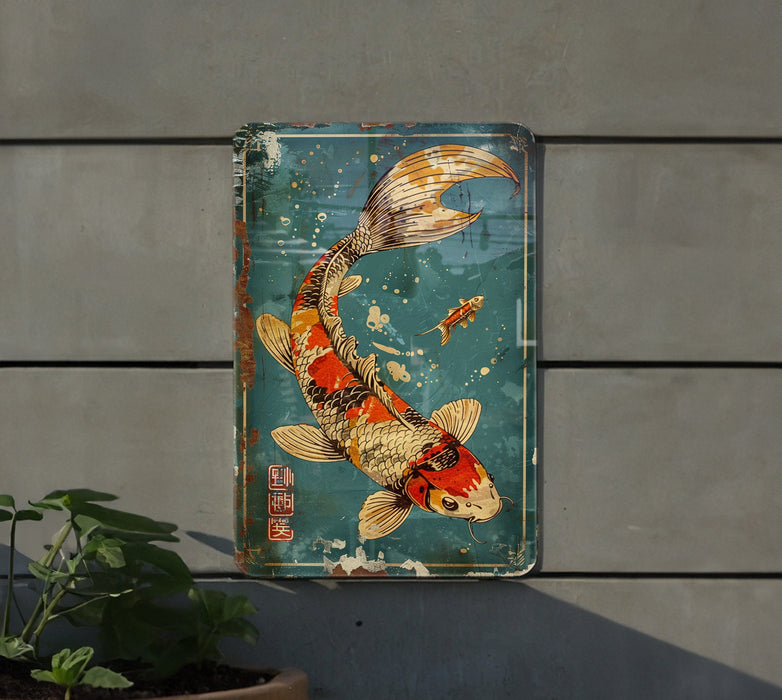 a painting of a koi fish on a wall