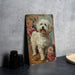 a painting of a white dog on a table
