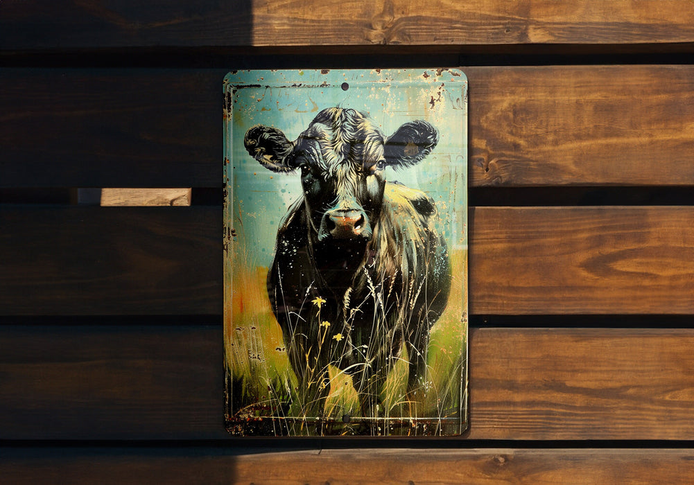 a picture of a cow on a wooden wall