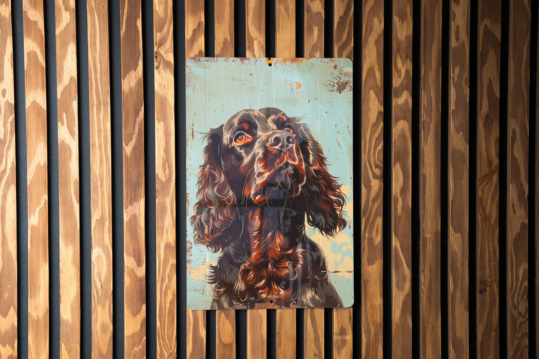 a painting of a dog on a wooden wall