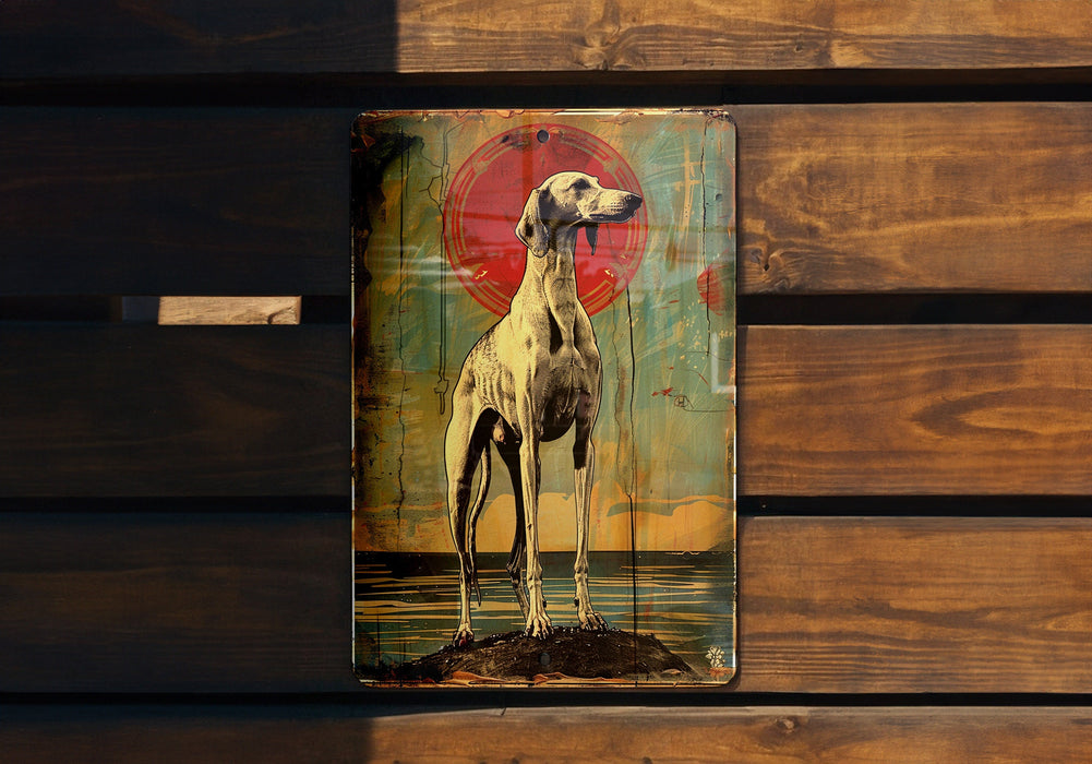 a painting of a dog on a wooden wall