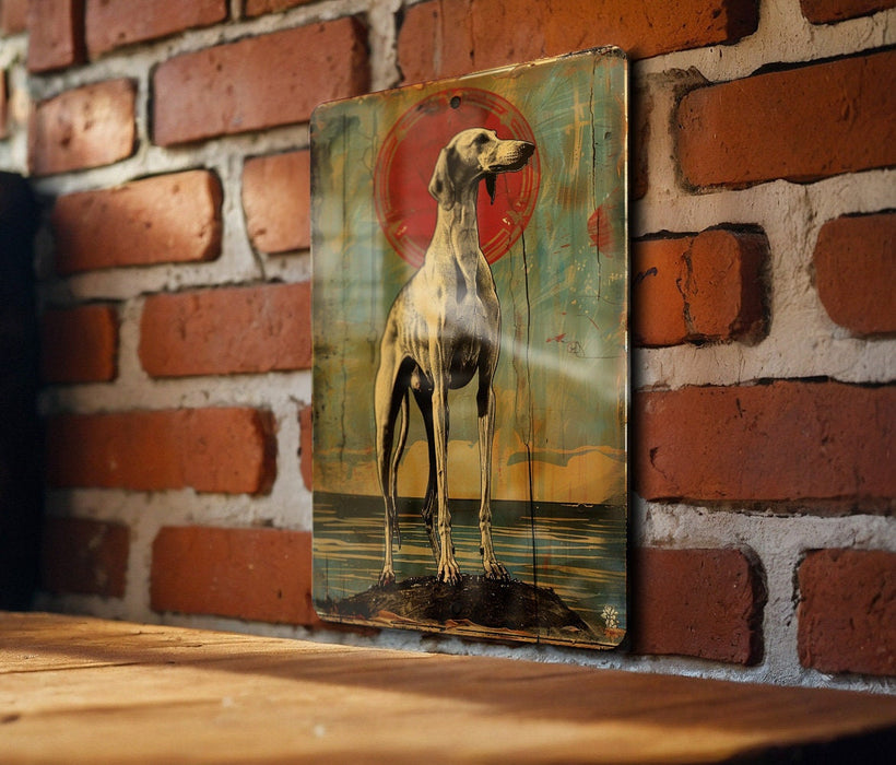 a picture of a dog on a brick wall