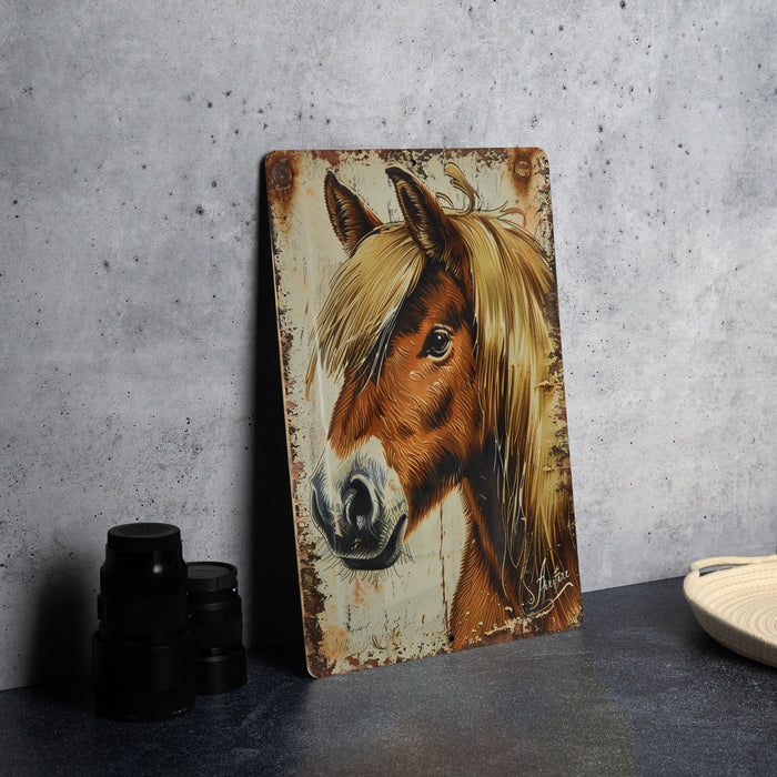 a painting of a horse on a wall next to a plate