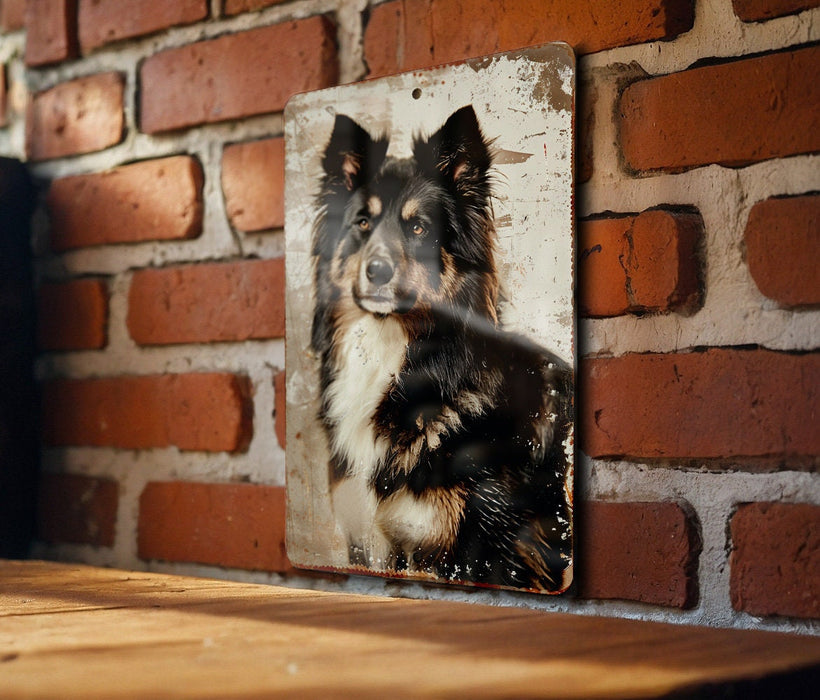 a picture of a dog on a brick wall