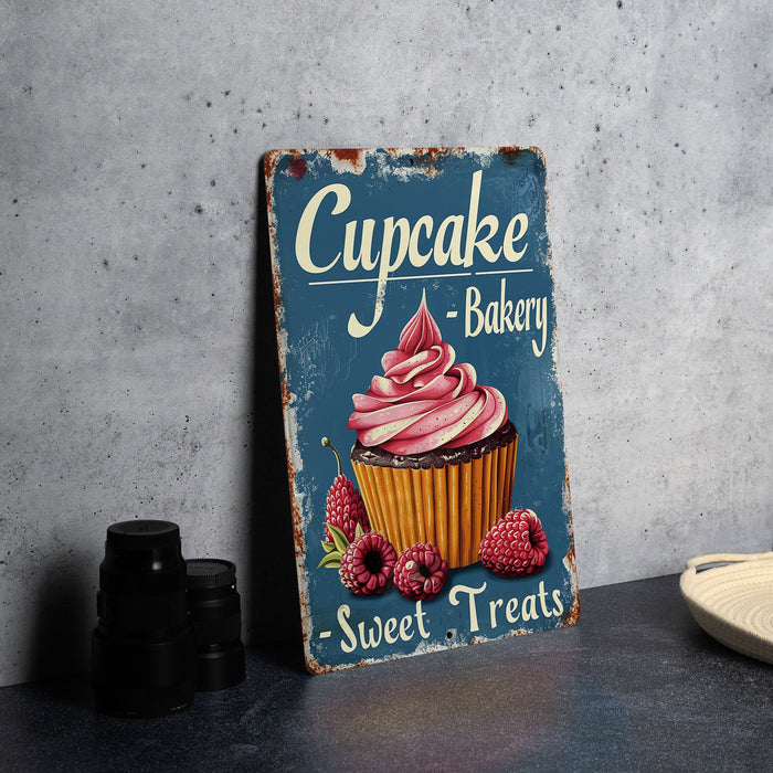 a cupcake sign sitting on top of a table