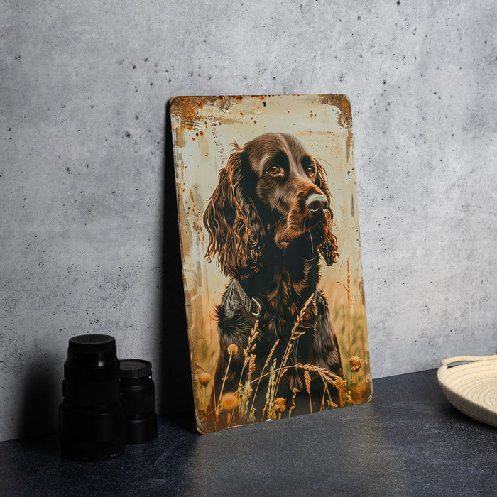 a painting of a dog on a wall next to a plate