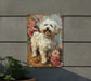a painting of a white dog on a wall