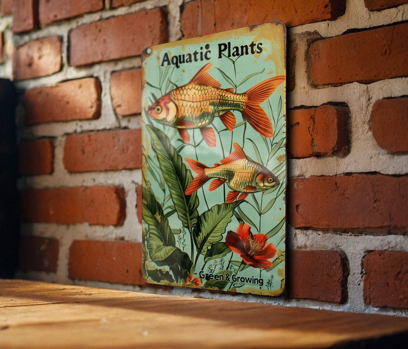 a sign on a brick wall that says aquatic plants