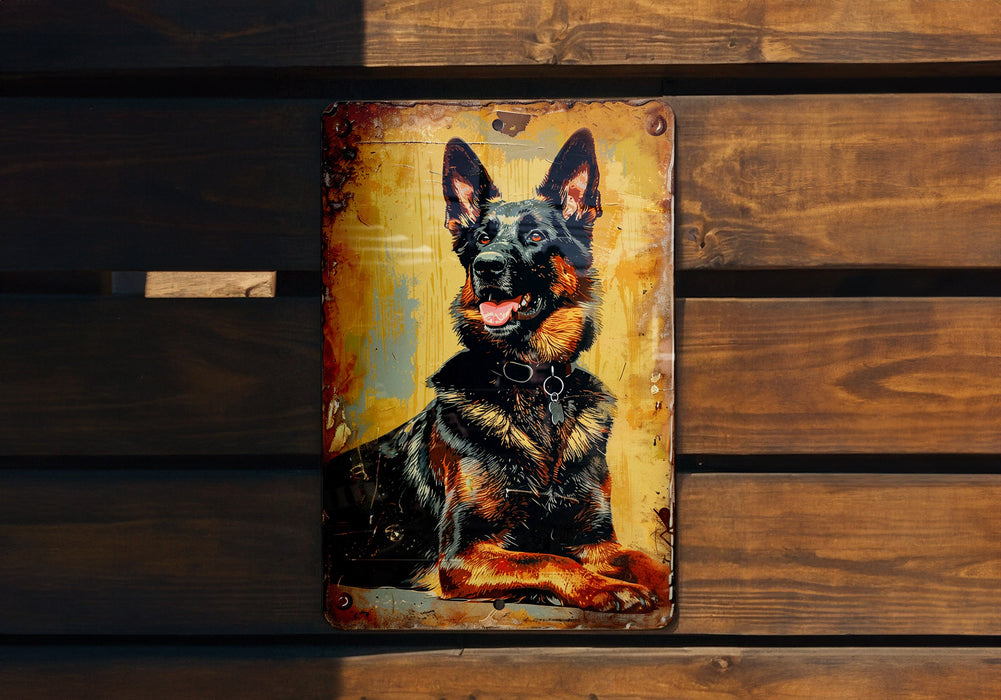 a painting of a dog on a wooden wall