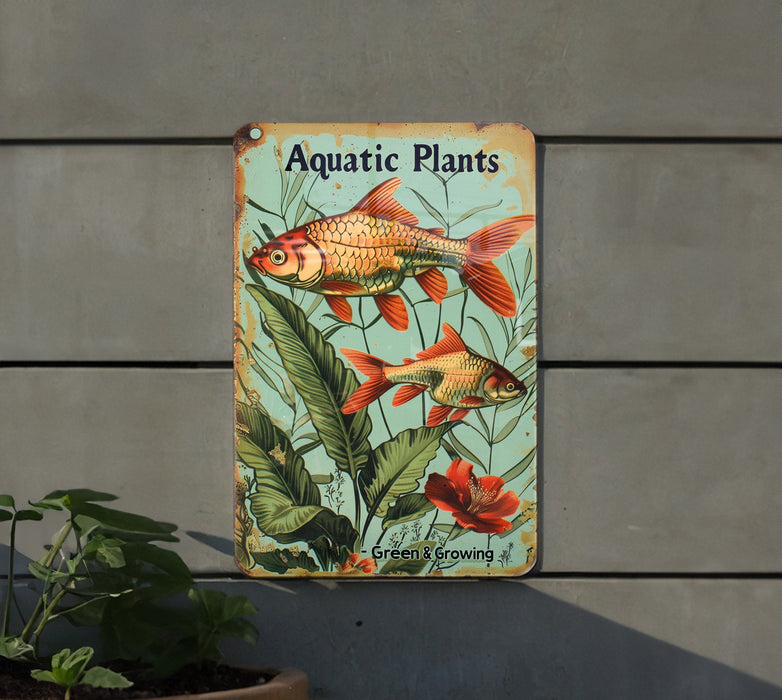 a sign on the side of a building that says aquatic plants