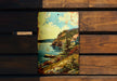 a wooden bench with a painting on it