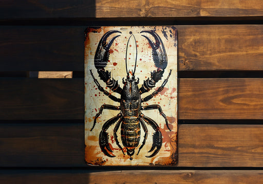 a picture of a lobster on a wooden wall