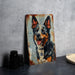 a picture of a dog on a rusty metal sign